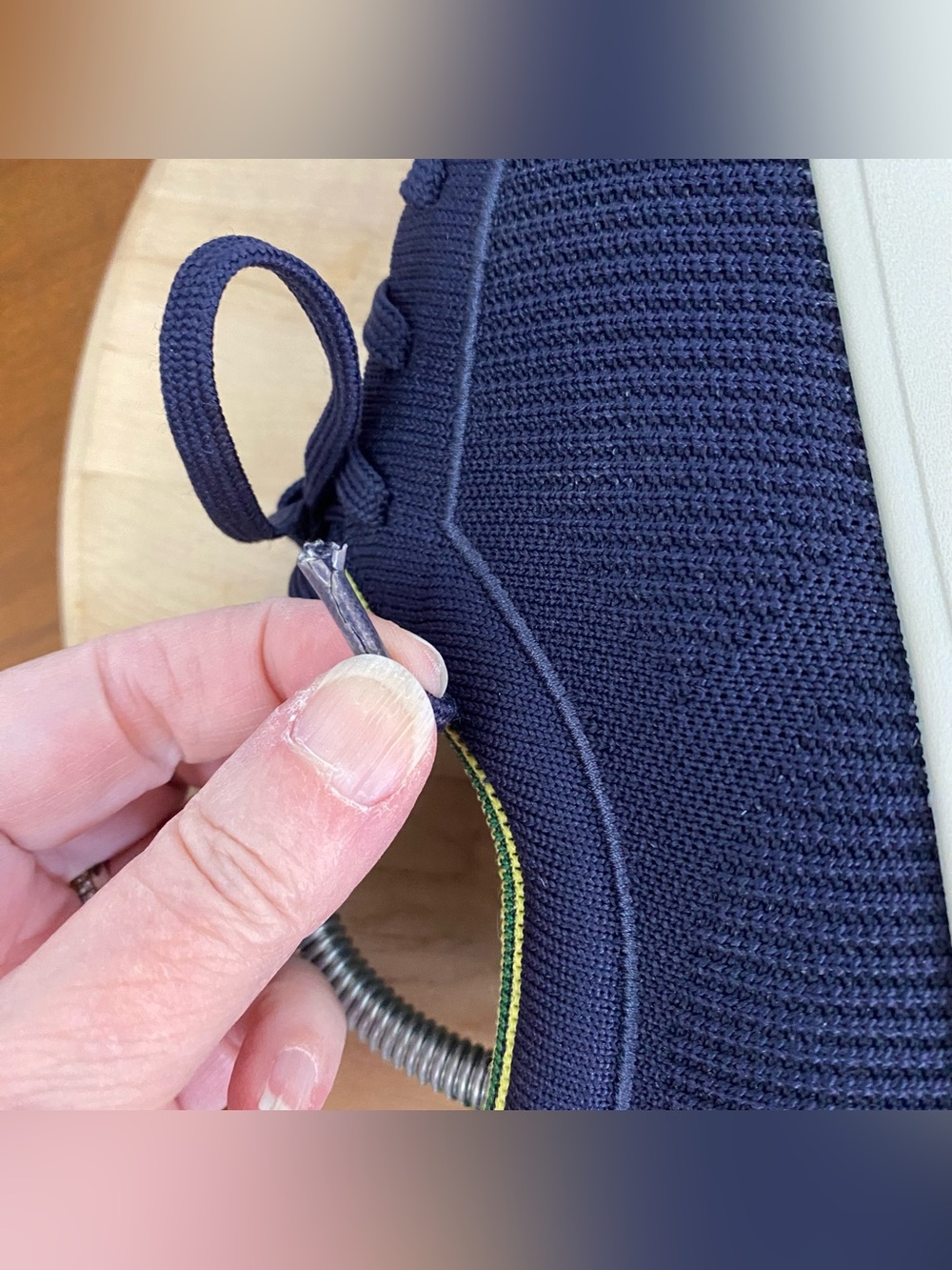 Rothy's The Lace Up Sneakers Navy Blue Yellow Trim Knit Women’s Size 10 Washable - Picture 11 of 16